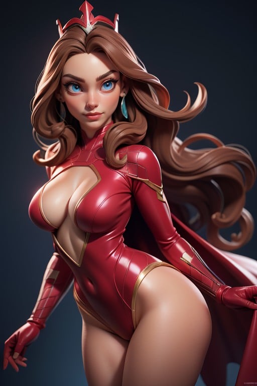 Pointed Red Headdress Crown On Forehead, Bare Shoulders, Superhero AI Porn