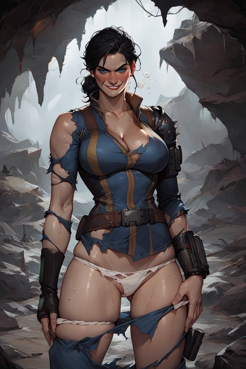 Fallout Wasteland Fallout Raider Black Hair Blue Eyes Drunk Panties Down, Ripped Clothes , Sweaty Furry AI Porn