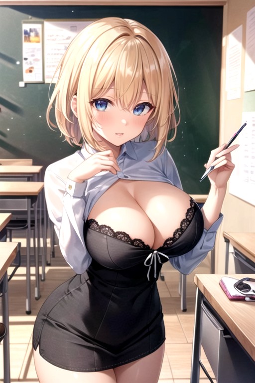 Blonde Haired Teacher, Lesbians, Lustful Eyes人妖AI色情