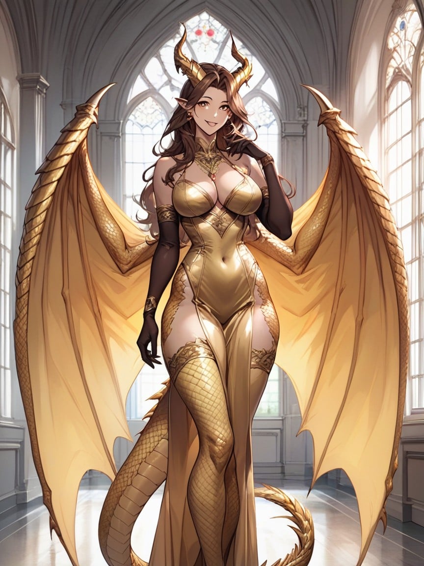 Big Golden Dragon Wings, Golden Dragon Woman, ウエストショットファーリーAIポルノ