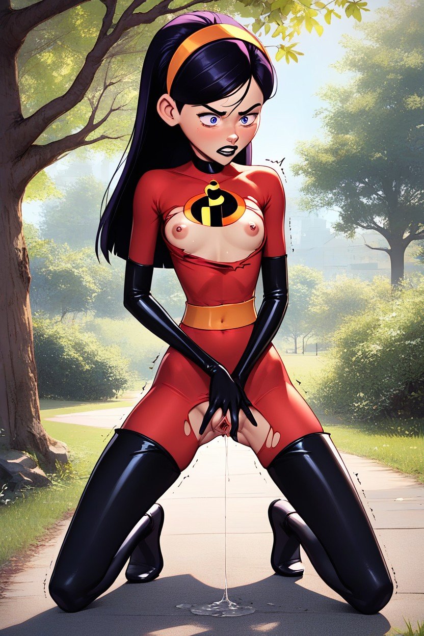 Detailed Face, Ribs Showing, Torn Incredibles SuitPorno AI