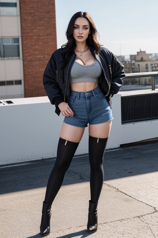 Tights Under Shorts, Pantyhose Under Shorts, Rooftop AI Porn