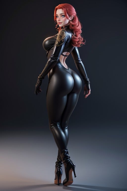 Mischievoussmiling While Blushing, Black Latex Suit, Full BodyAI 포르노