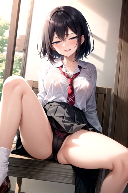 Bottom Up (upskirt), School Uniform, Black Hair Shemale AI Porn