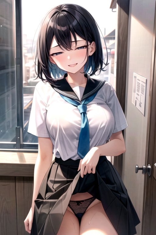 Horny, Lifting Skirt, School Uniform AI Porn