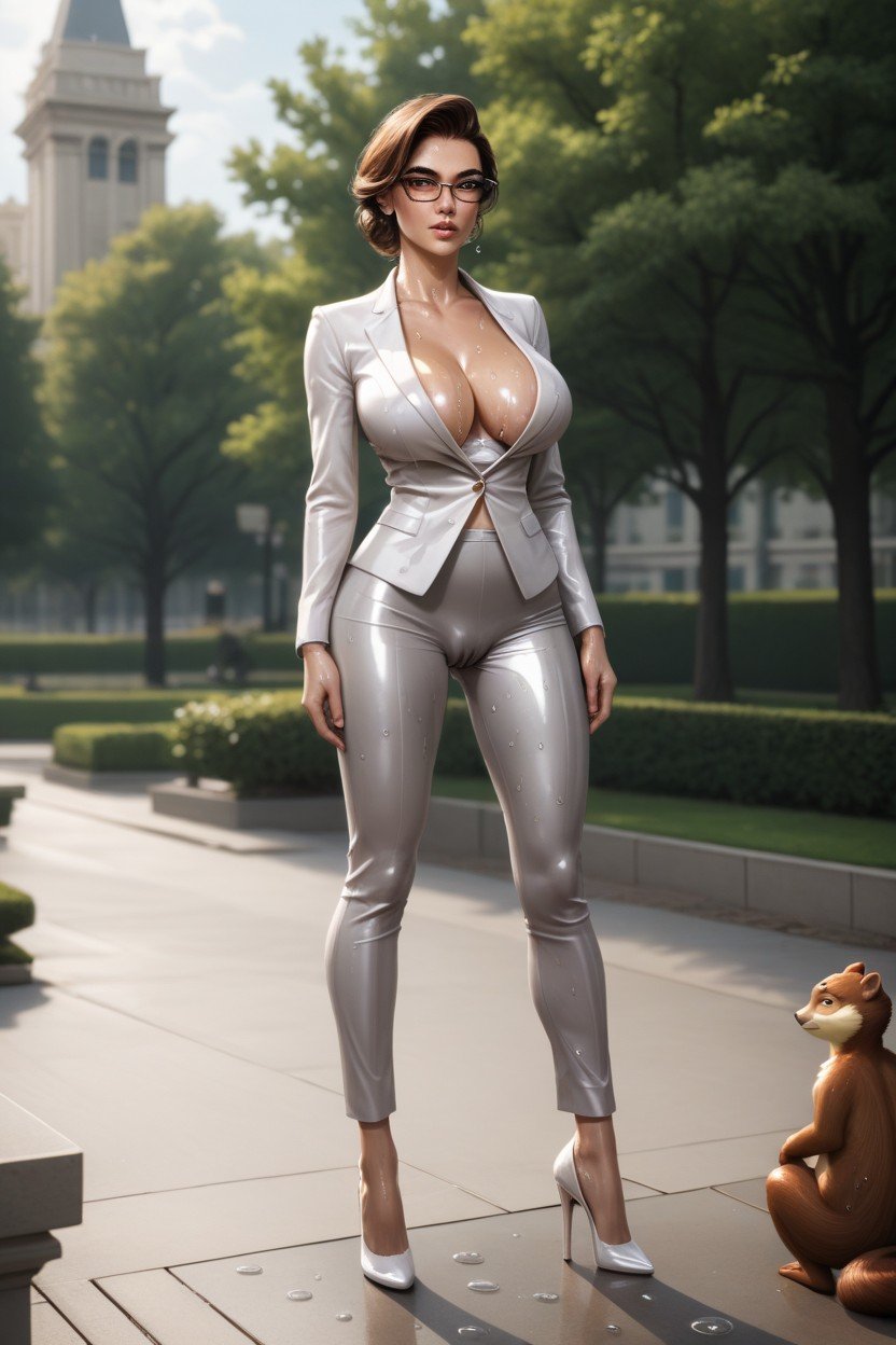 Brown Hair, Light Gray Pantsuit, Hard NipplesAI黄片