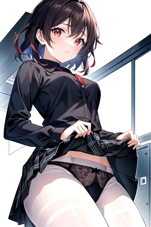 Front View, Lifting Skirt Showing Panties, Woman Hentai AI Porn