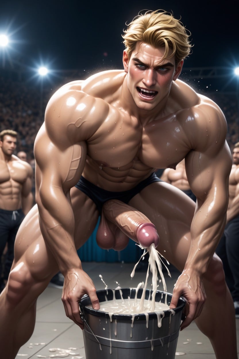 Drenched In Cum, Large Thick Penis, Belly Bulging From Dildo AI Gay Porn