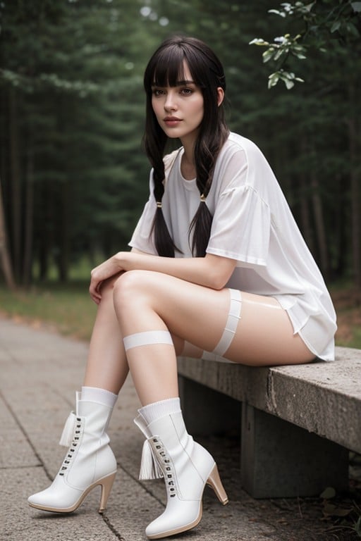 スキニー, White Pantyhose, Shoes White Pantyhose Under ShortsAIポルノ