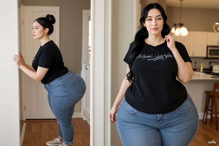 Wide Hyper Low Swinging Hips, Front View, Long Beautiful Hair AI Porn