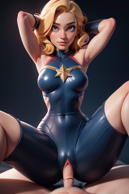 Curvy Hips, Red Latex Leotard, Dark Blue Tight Underpants Pulled Up Showing PussyAIポルノ