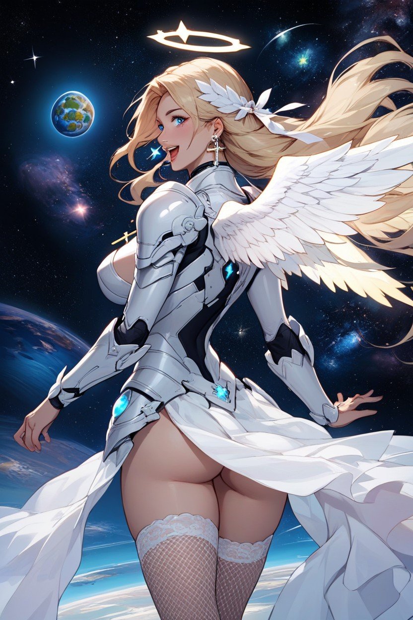 Floating In Space, Long Blonde Twintails, Armor On ForearmsAI黄片