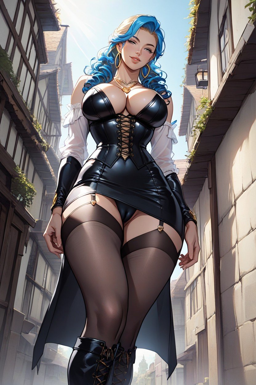 Pecho Inferior Visible, Dwarf, Black Leather Corset With Gold DetailsPorno AI Hentai