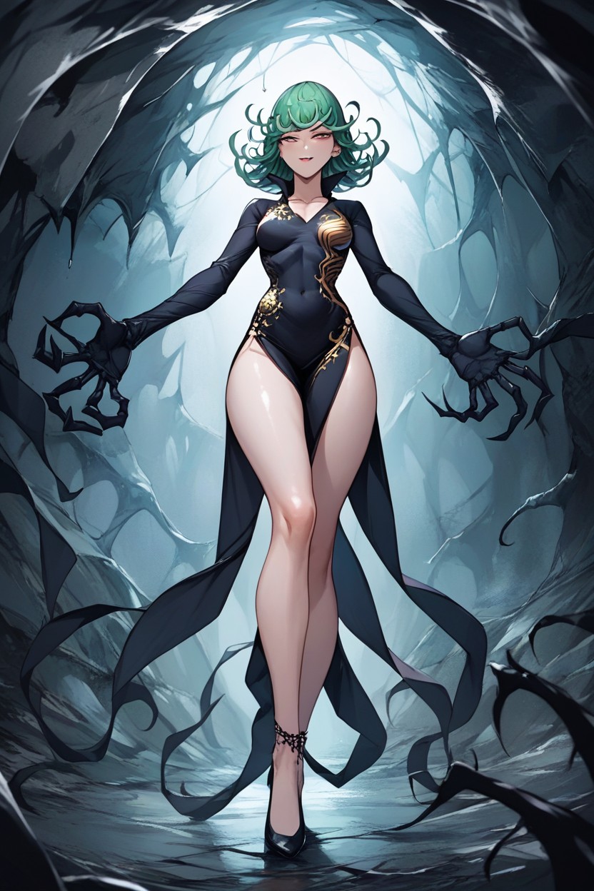 Pale Skin, Additional Black Spider Limbs, Anime StyleAI黄漫