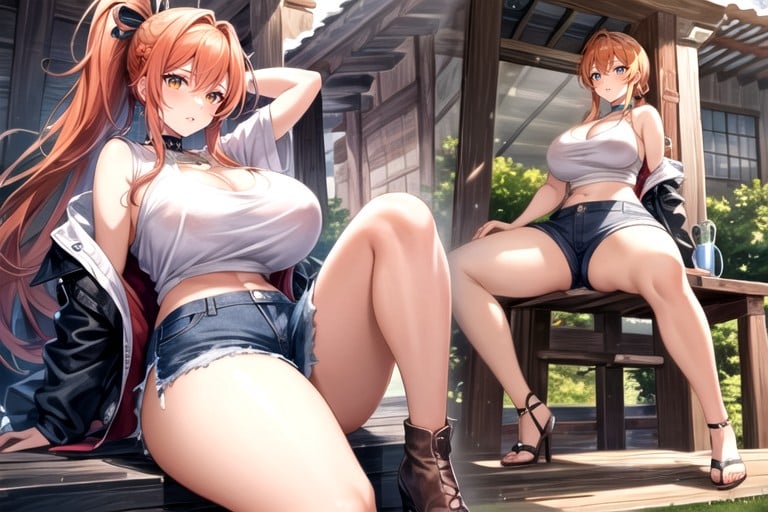 Along With Shorts Or Skirts That Complement Her Style She Also Has A Tattoo Of A Blue Weather Symbol On Her Left Shoulder, Orange Hair, Expressive Brown Eyes And A Curvy Figure Nami Typically Sports A Blue And White Striped Shirt Or Crop TopAIポルノ