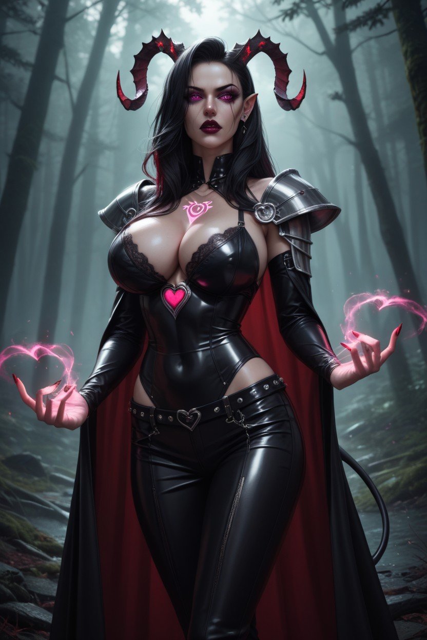 Lustfull Metal Alchemistas A Succubus + Skinny Large Round Breasts Heart Shaped Ass Black Curved Horns Red And Black Devils Tail Black Hair Long Legs Tall Delicate Features Strong Jaw Cloven Goats Hooves Pale Skin Skinny Rounded Breast Rounded Ass Horny Purple Eyes Black Hair Long Length Arms Spread Standing Cleavage Glowing Eyes Looking At Viewer Tattoo Front View Devil Elf Ears Studded Leather Armor Succubus Hands Glowing With Dark Magic Dark ForestAI黃片