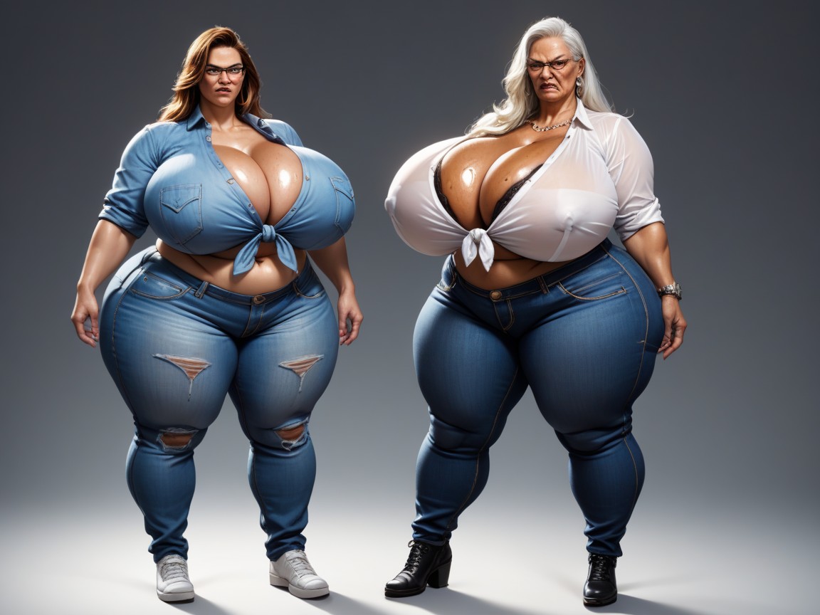 Jeans, Breast Expansion, Old Ladies Travesti IA Pornô