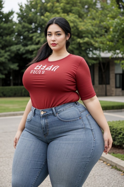 Front View, Lush Lips, Long Swooping Ponytail AI Porn