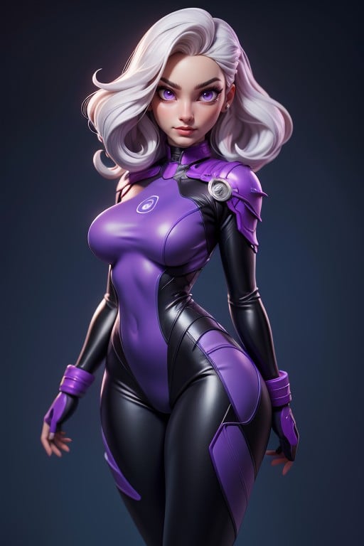 Long Flared Purple Latex Gloves, Dark Purple Sleeves, Purple Shoulder ArmorAI 포르노