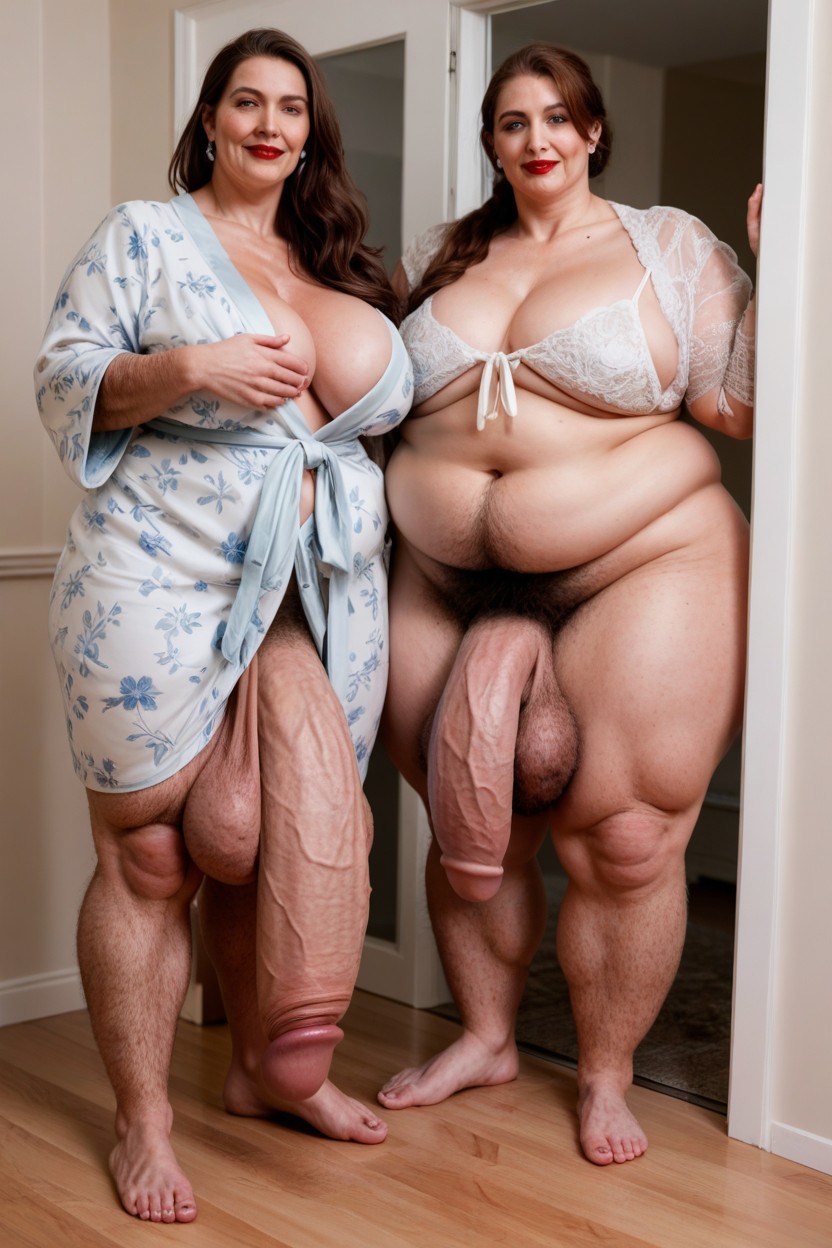 Gigantic Bulge, Pale Skin, Huge Really Hairy Saggy Balls Obese Shemale AI Porn