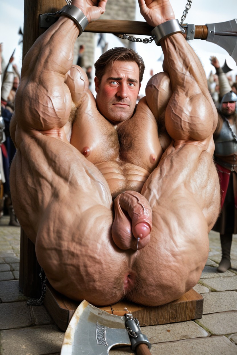 Full Body, Shackles With Chains On Ankles, Cum Dripping AI Gay Porn