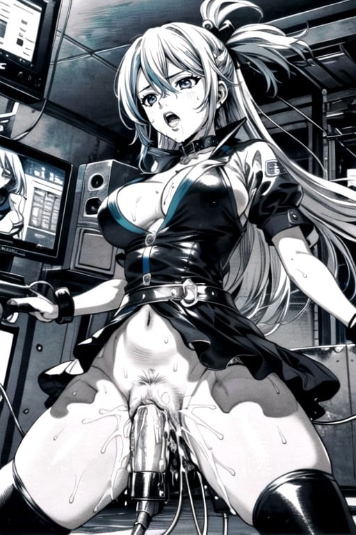 Nsfw, Kerker, Manga (b&w)Transfrau KI-Porno