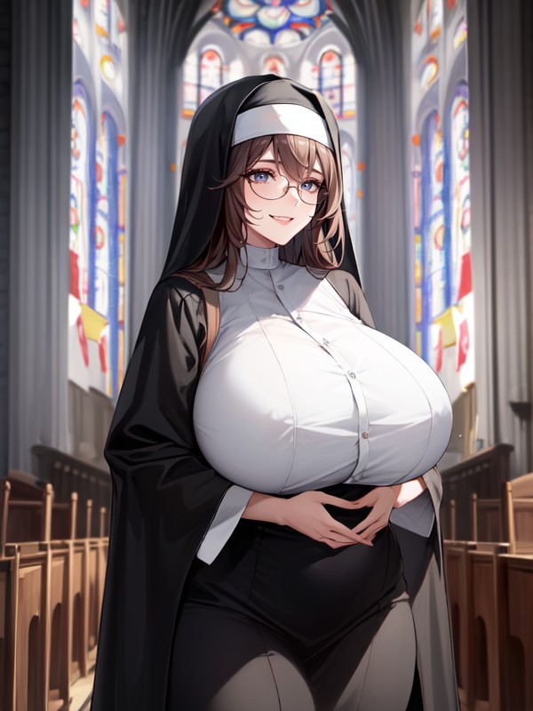 Church, Praying In Round Glasses, Nun Hentai AI Porn