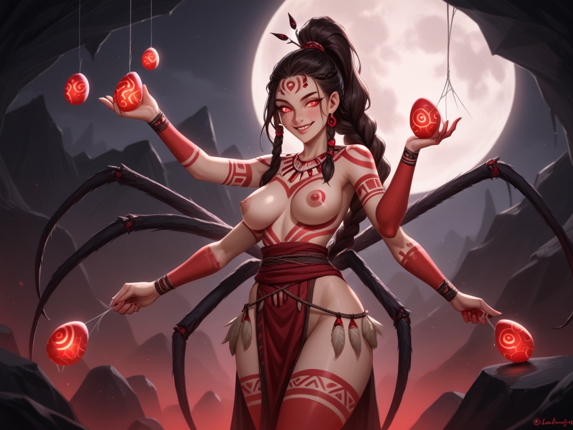 Waist Length Ponytail, Neon Red Fog, Lean Body Hentai AI Porn