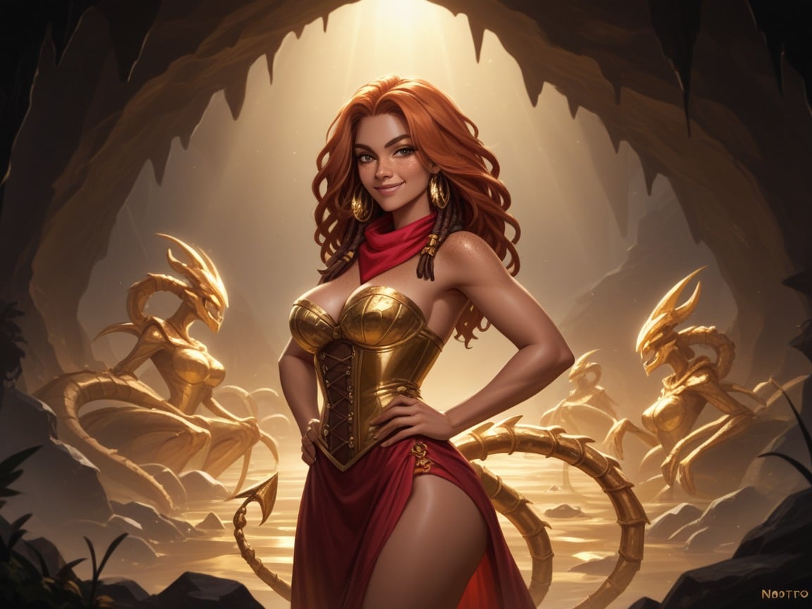 Gold Corset, Sunny, Round Breasts Hentai AI Porn