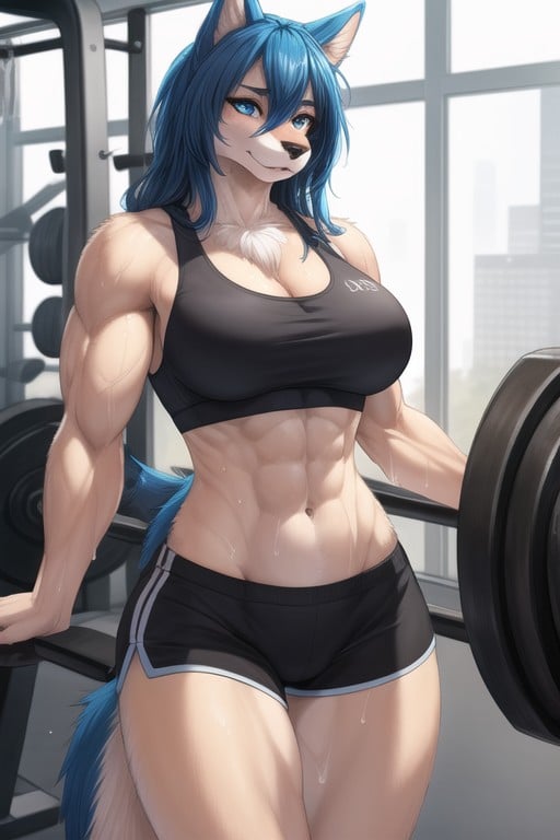 Extremadamente Musculoso, Gimnasio, Sostén DeportivoPorno AI Furry