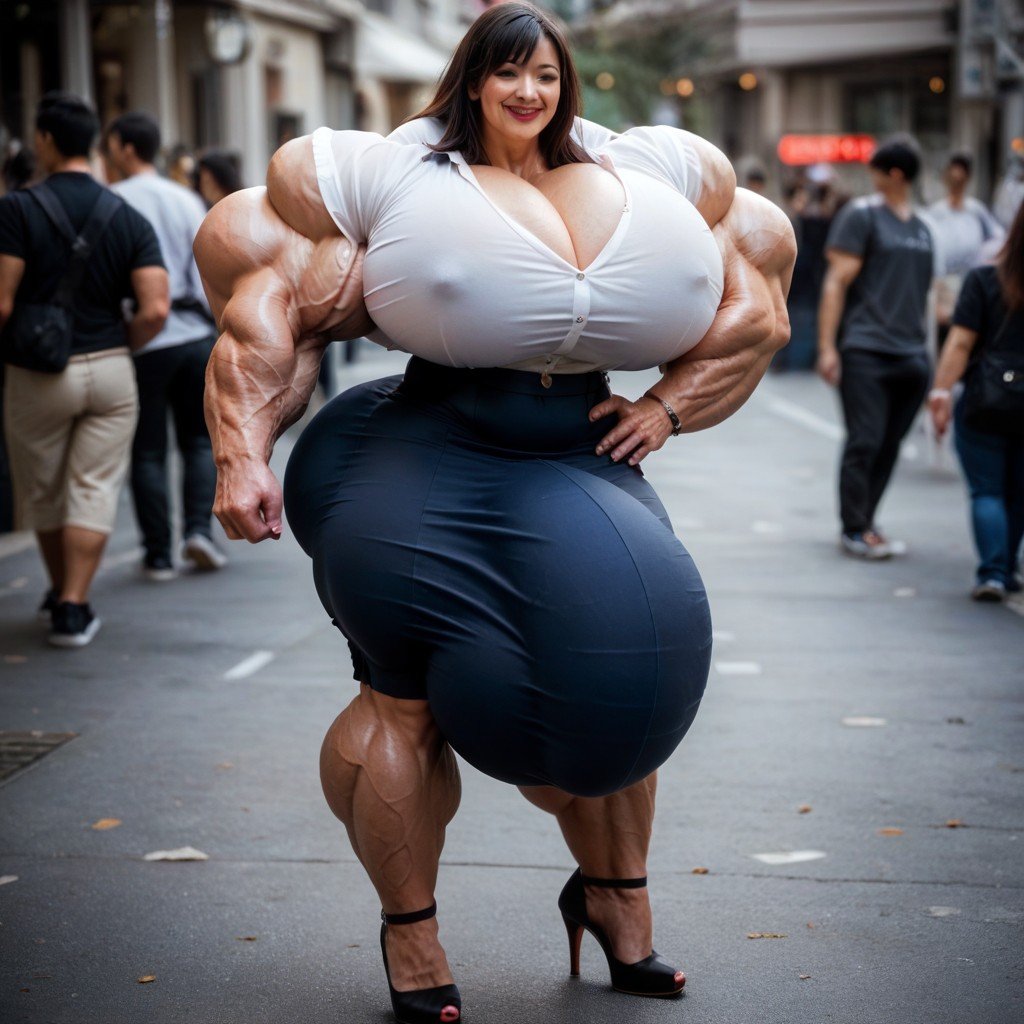 Hyper Gigantic Huge Testicles, 아시아 여성, Hyper Gigantic Massive Muscles Japanese Woman Milf쉬메일 AI 포르노