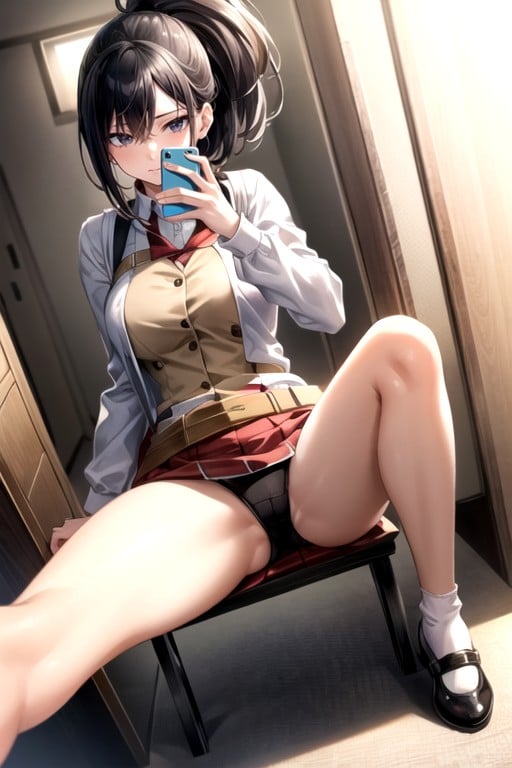 Desvistiéndose, Piernas Abiertas, Uniforme EscolarPorno AI Hentai