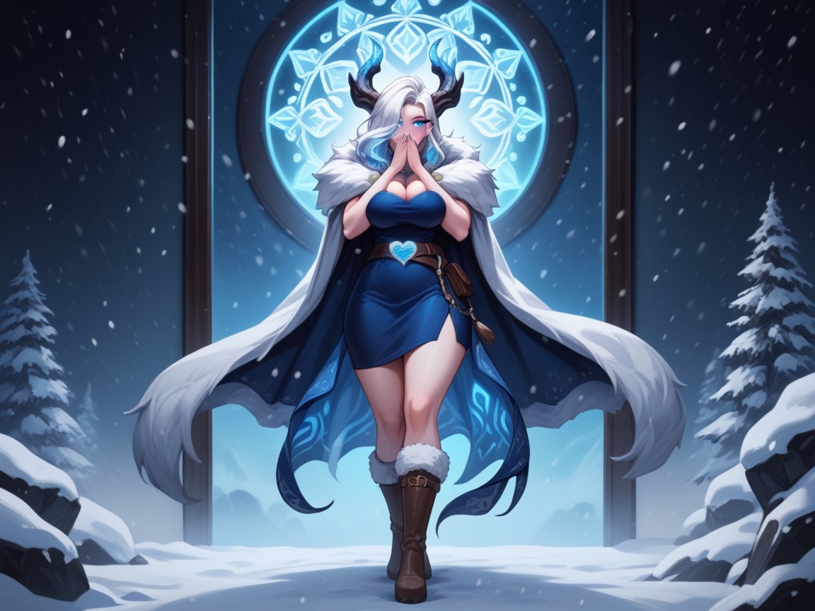 Woman, Mirror Background, Neon Blue Fog Hentai AI Porn