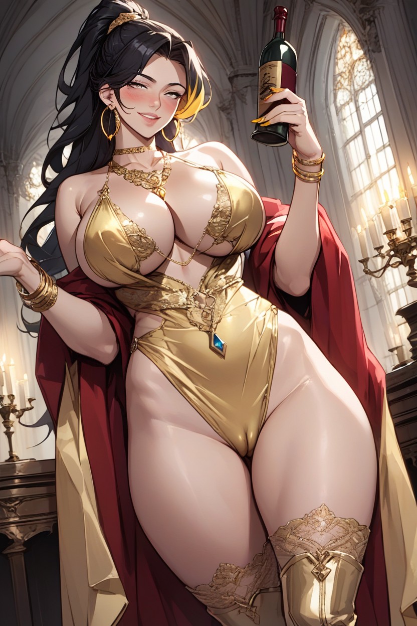 Gray Eyes, Wine On The Table, Front View Hentai AI Porn