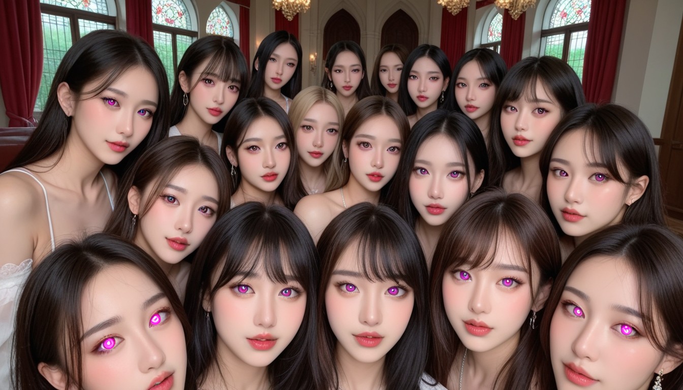 Nine Girls, 뷰어를 보면서, Girls Eyes So Glowing And Horny퍼리 AI 포르노