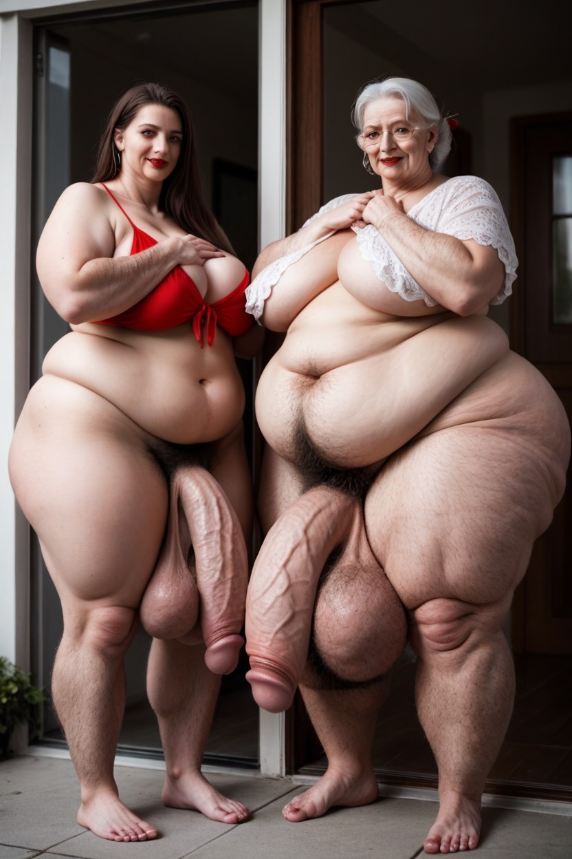Fully Clothed, Standing Outside Front Door, Big Belly Shemale AI Porn
