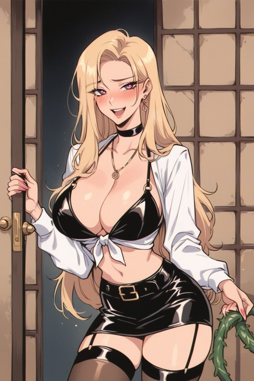 Skirt That Hugs Her Curves, Smiling, Midriff Showing Hentai AI Porn