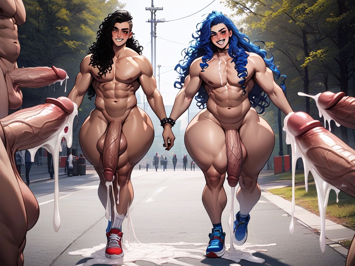 Black And Blue Hair, Park, Flaccid Penis AI Gay Porn