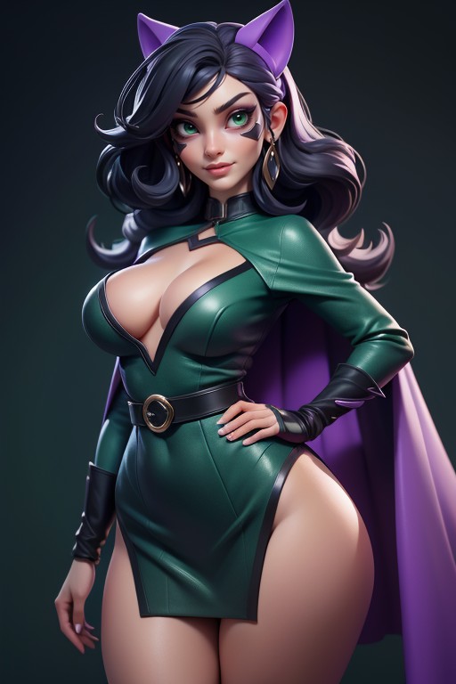 Tight Purple Dress, Incredibly Gorgeous Woman, Latex Suit AI Porn
