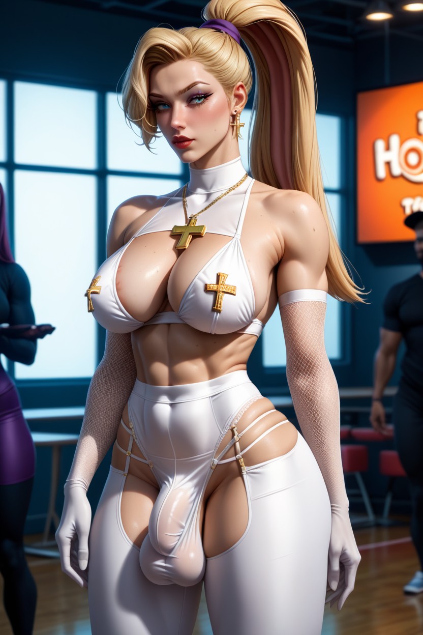 Sexy Tron Costume, Waist, Large Sagging Balls In Scrotum Bra Shemale AI Porn
