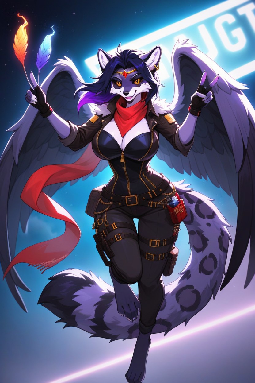Black Sclera, Paws, Snow Leopard Spots Furry AI Porn