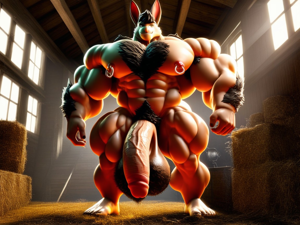 Noon, Hyper Muscles, Black Hair Furry AI Porn