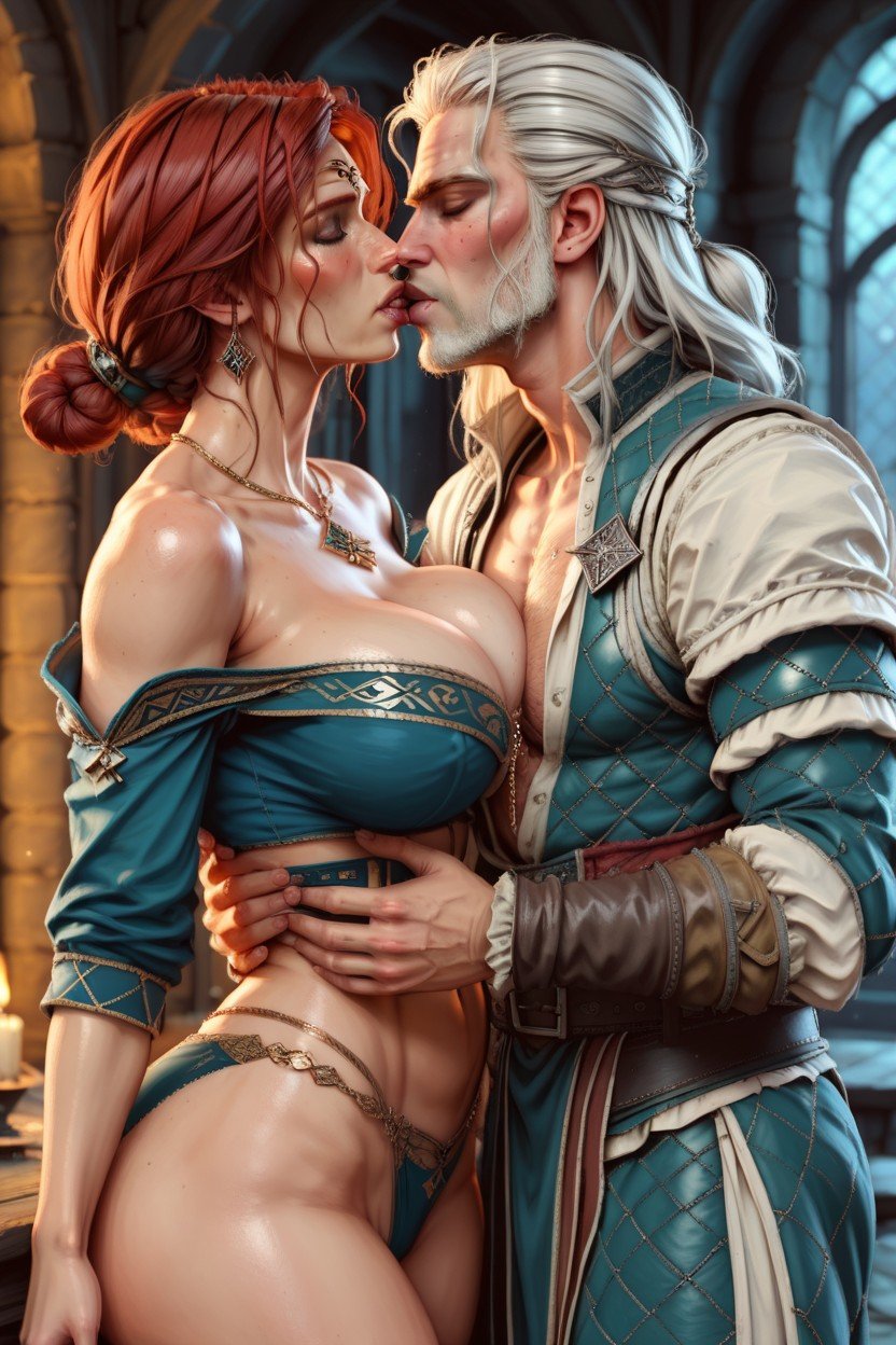 Kissing Geralt, Hdr, Panties Pushed To The SideAI黄片