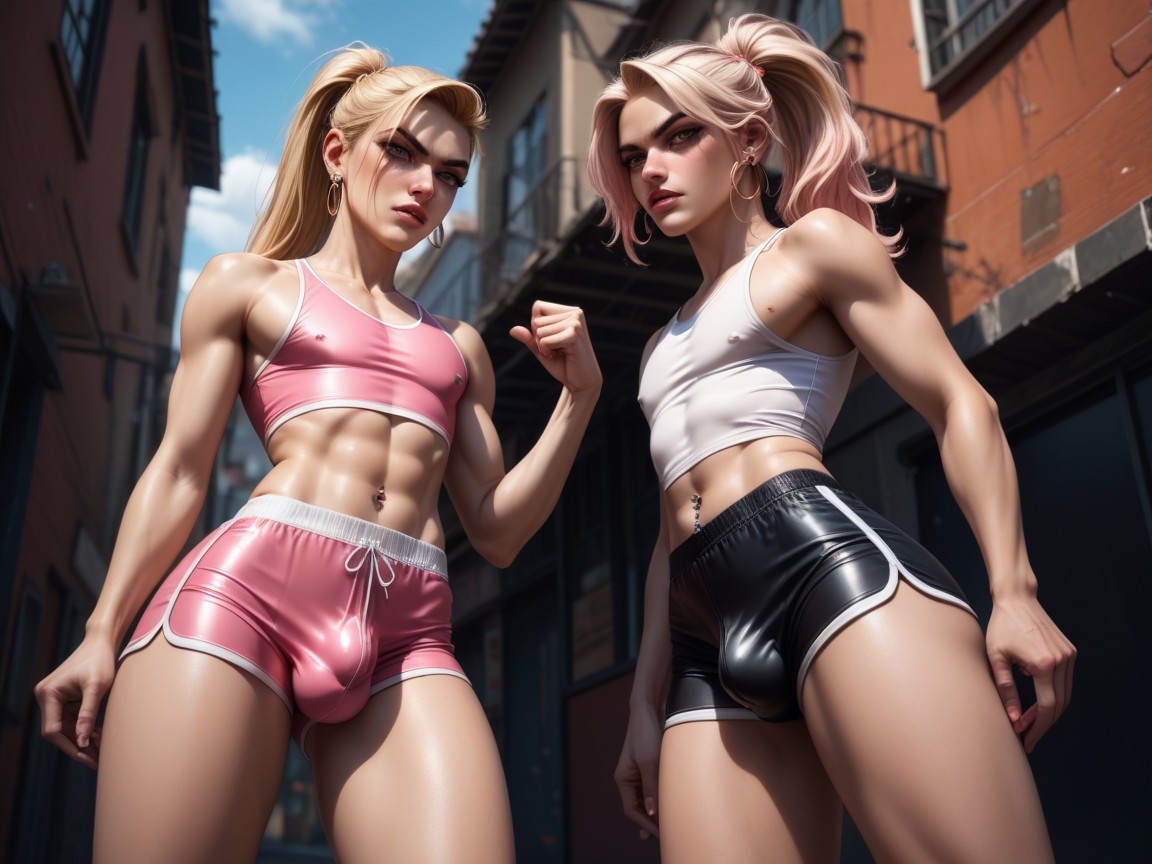 Gym Shorts Bulge, Navel Exposed, Angry AI Gay Porn