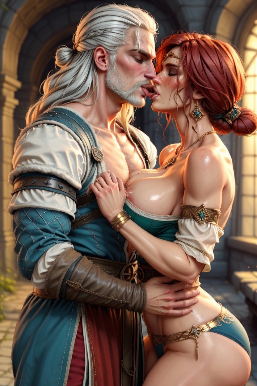 Kissing With Geralt, Kissing Geralt, Waist Chain AI Porn