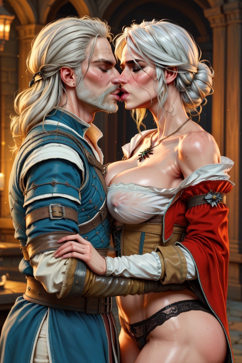 Kissing With Geralt, Panties Pushed To The Side, Natural Big BreastsPorno IA