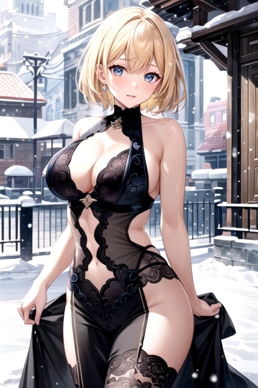 Snow, Blonde Hair, Standing AI Porn