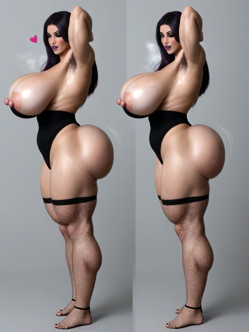 Hyper Wide Hips, Enlarged Long Nipples, Hyper Hairy Armpits AI Porn