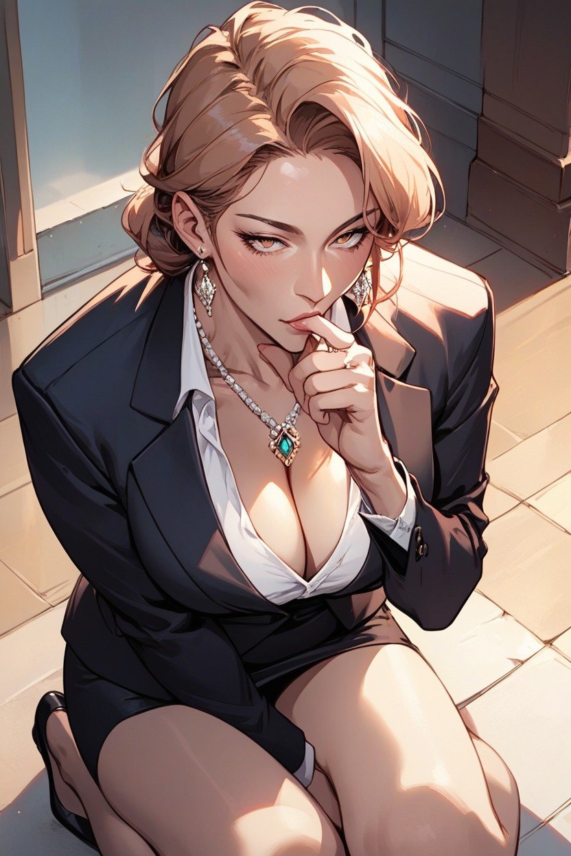 Formal - Suit, Hand Between Her Legs, Sucking Finger AI Porn