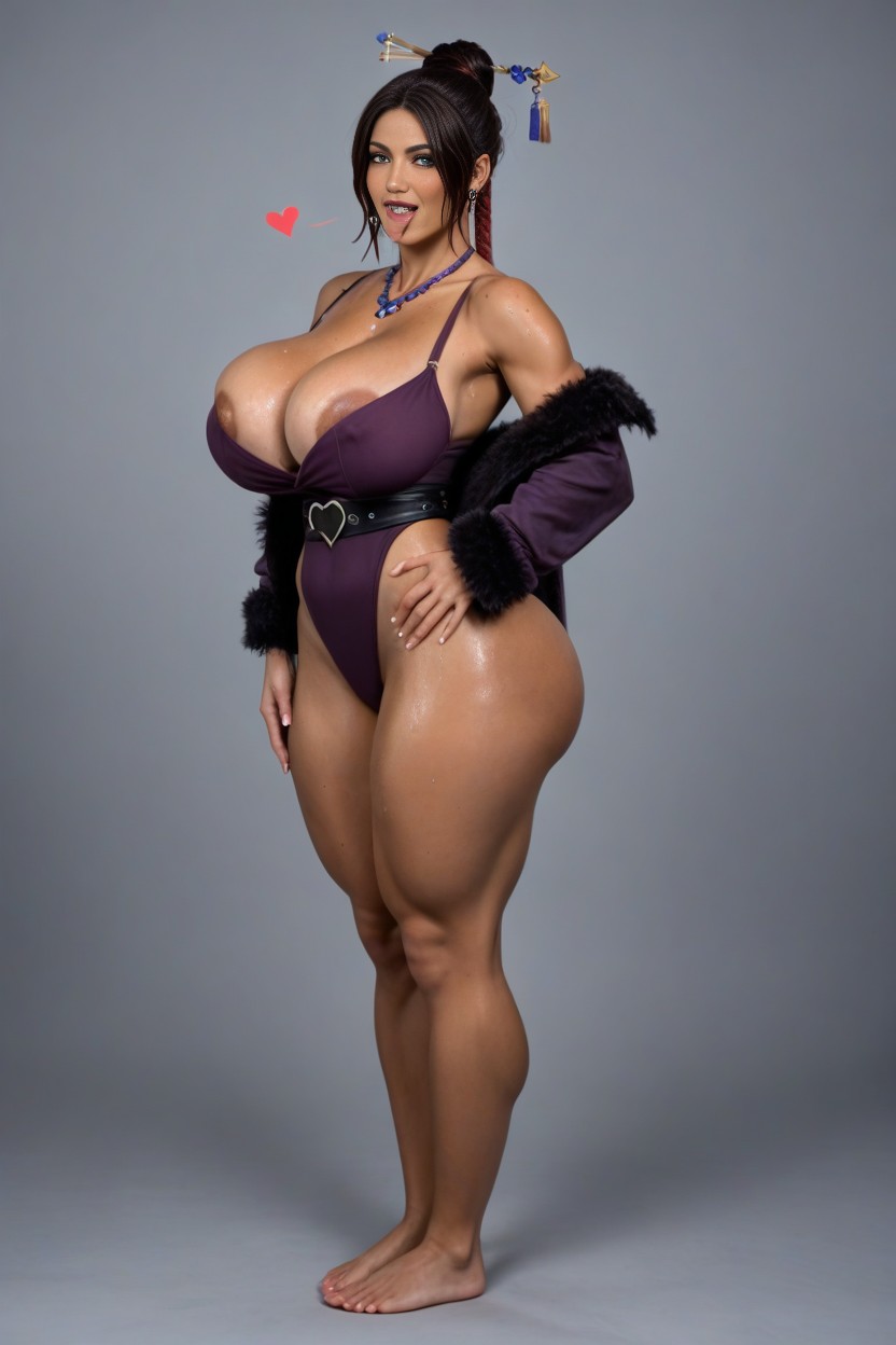 Dark Brown Skin, Hyper Thick Thighs, Cleavage AI Porn
